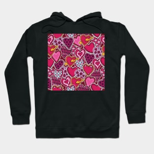 Hand Drawn Pink Hearts Hoodie